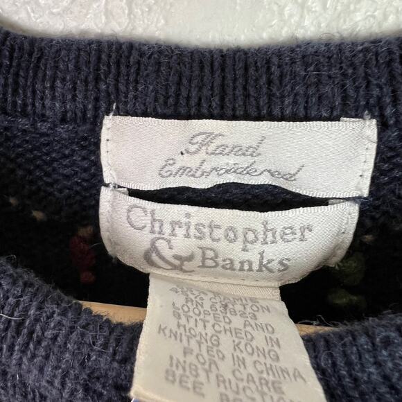 VTG Christopher & Banks Women's Small Navy Hand Embroidered Christmas Cardigan - Picture 12 of 12